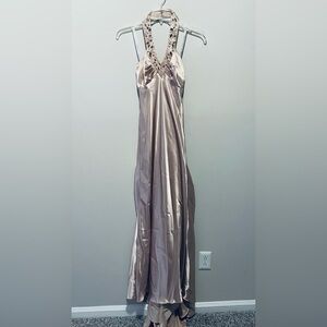 Niki Lavis Elegant Champagne Halter Prom Dress